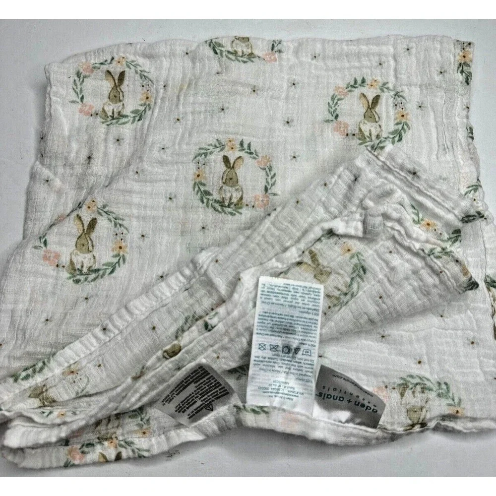 Aden‎ + Anais Baby Blanket Blushing Bunny Leaf Wreath Muslin Small 23x23